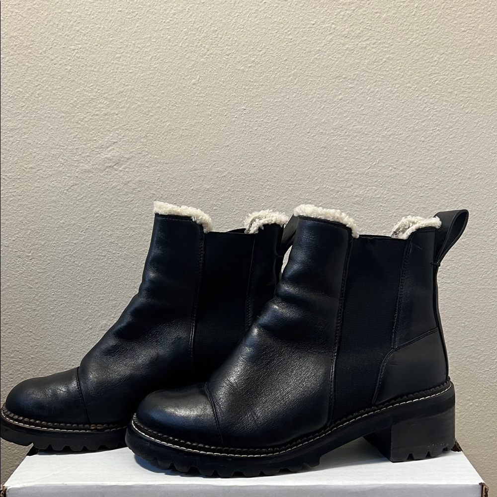SEE BY Chloé Women's Mallory Sherling Leather Chelsea Boots Size US 10-1/2"